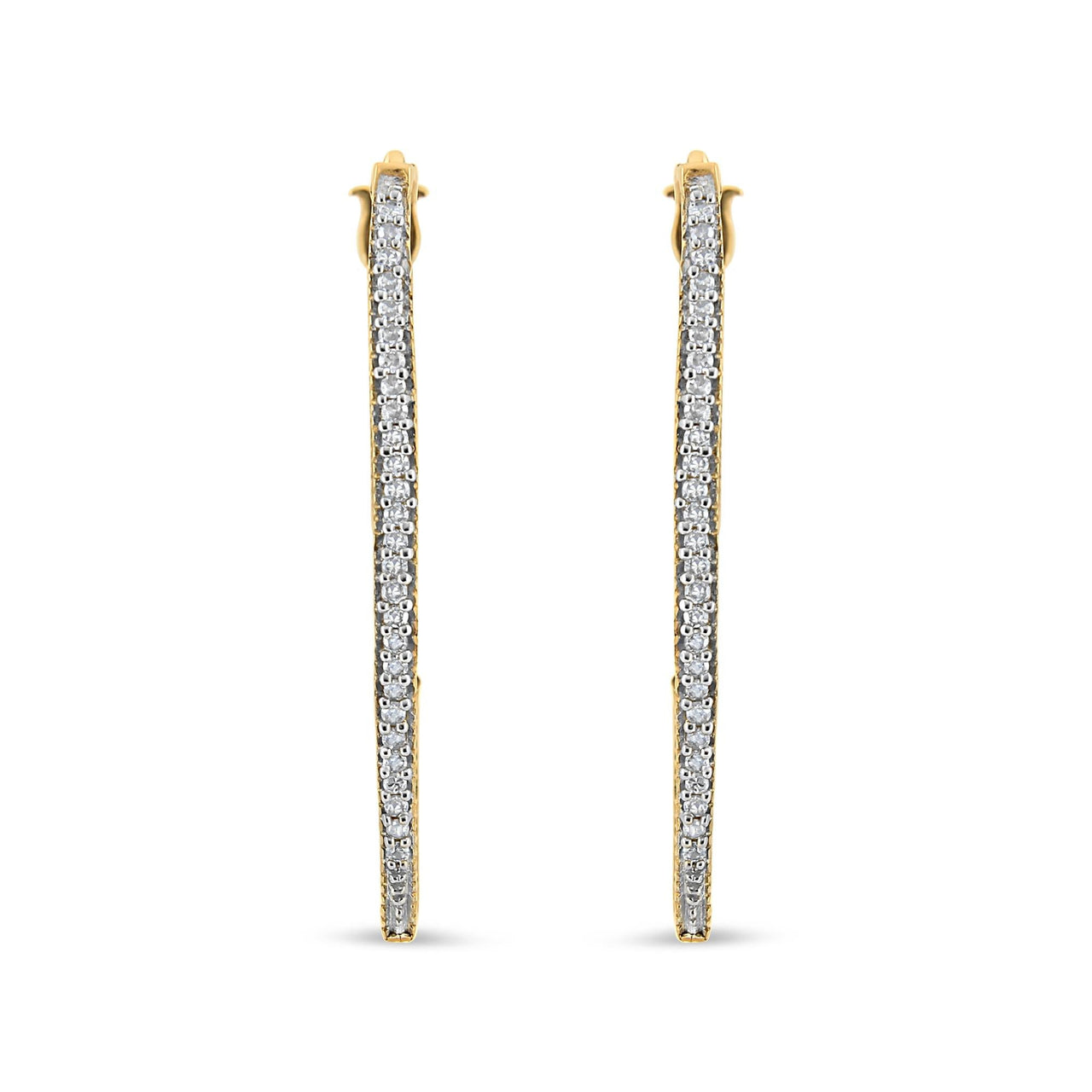 10K Yellow Gold 1/2 Cttw Prong Set Round-Cut Diamond Modern Hoop Earrings (I-J Color, SI1-SI2 Clarity)