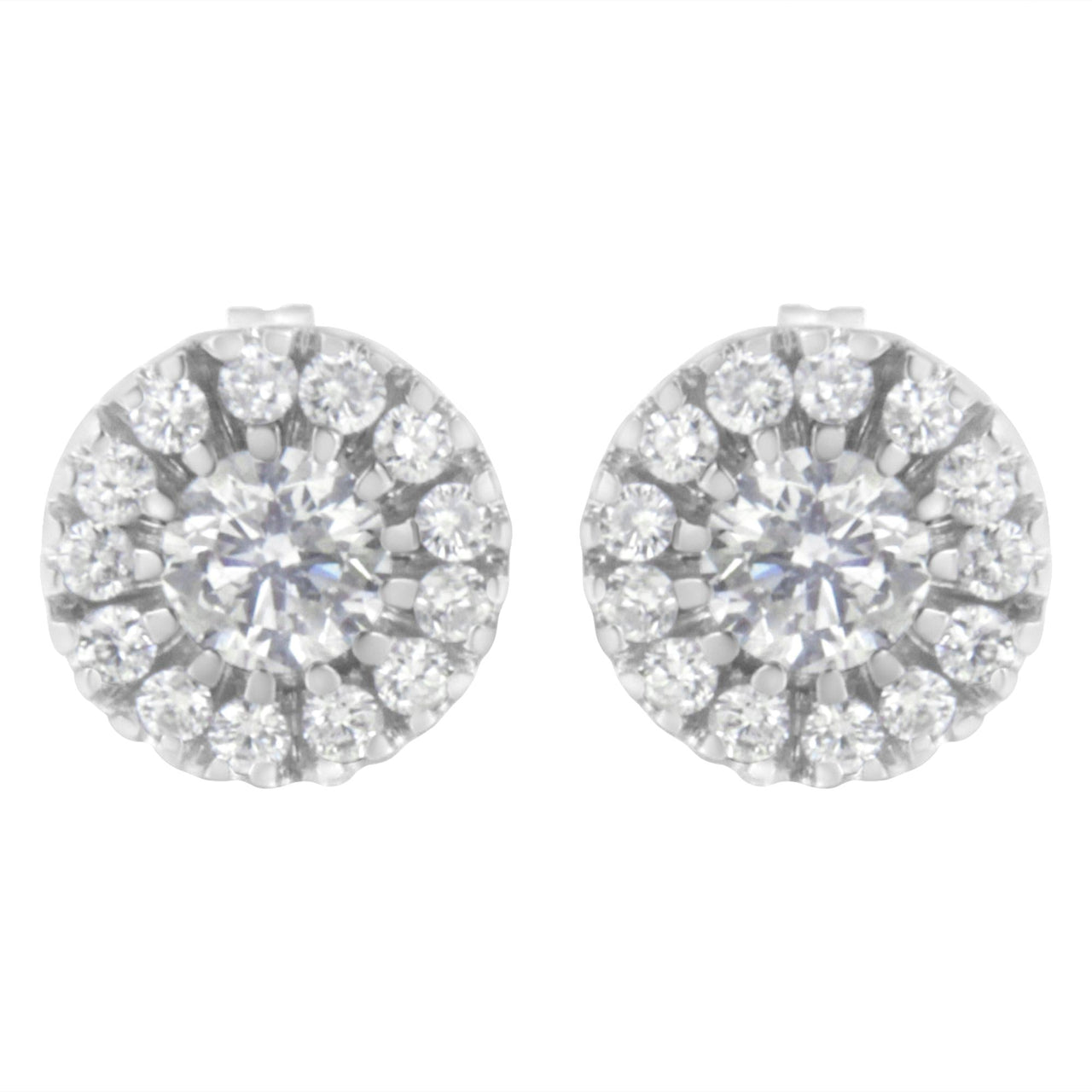 14k White Gold 1 cttw Diamond Halo Stud Earrings (I-J Clarity, I1-I2 Color)