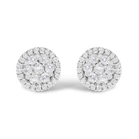 14K White Gold 1.0 Cttw Brilliant-Cut Diamond Halo-Style Cluster Round Button Stud Earrings (H-I Color, I1-I2 Clarity)