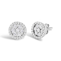 14K White Gold 1.0 Cttw Brilliant-Cut Diamond Halo-Style Cluster Round Button Stud Earrings (H-I Color, I1-I2 Clarity)