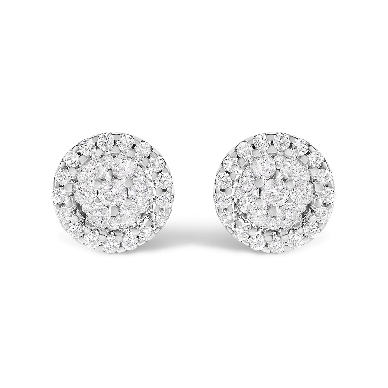14K White Gold 1/2 Cttw Brilliant-Cut Diamond Halo-Style Cluster Round Button Stud Earrings (H-I Color, I1-I2 Clarity)