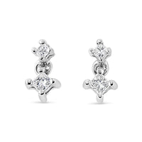 14K White Gold 1/4 Cttw 4 Prong Set Princess-Cut Double Diamond Drop and Dangle Stud Earrings (I-J Color, I2-I3 Clarity)