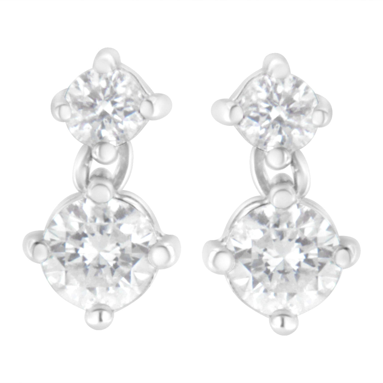 14K White Gold 1 cttw Double Diamond Stud Earrings (H-I Clarity, SI2-I1 Color)
