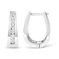 14k White Gold Channel-Set Brilliant Round-Cut Diamond Hoop Earrings (I-J Color, I2-I3 Clarity)