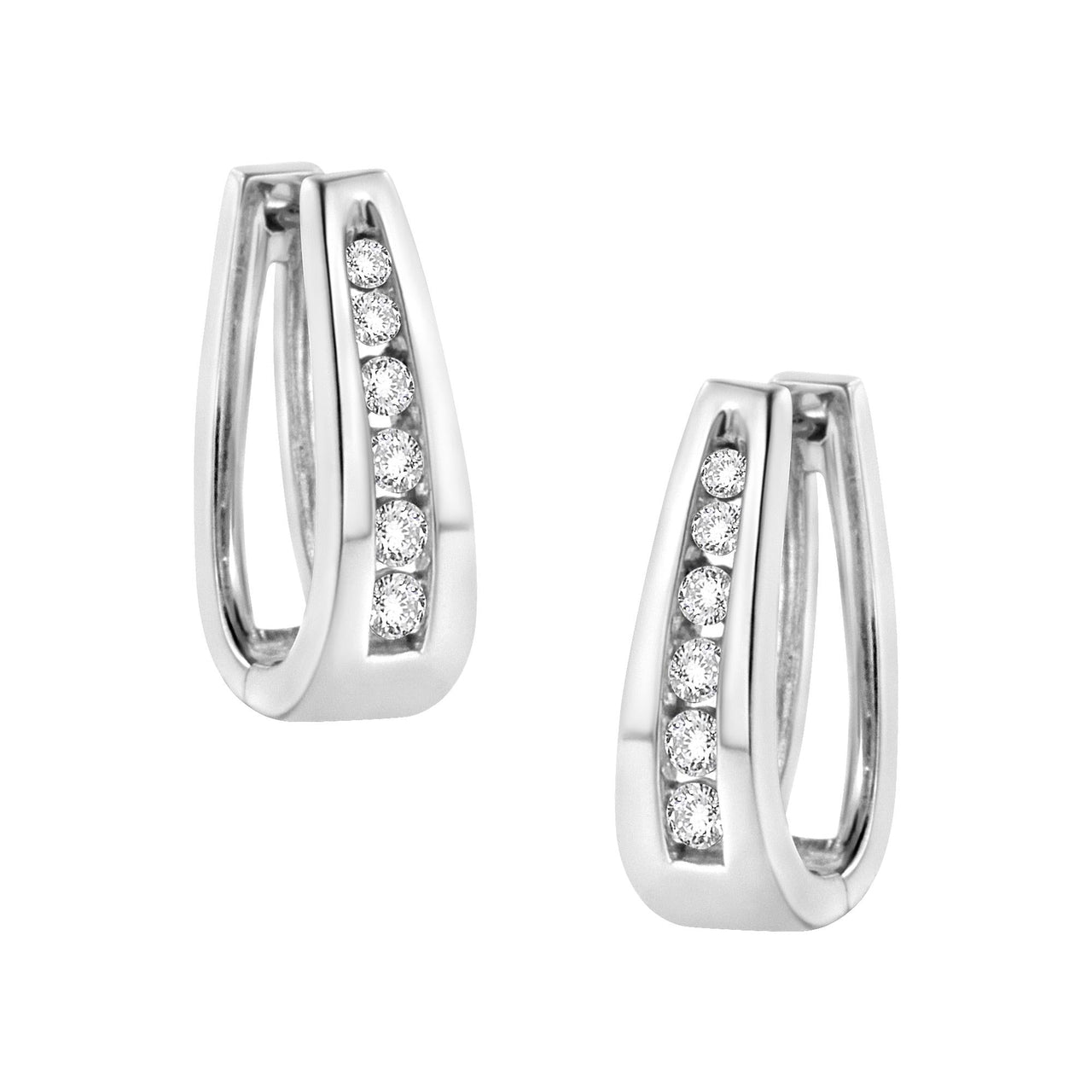 14k White Gold Channel-Set Brilliant Round-Cut Diamond Hoop Earrings (I-J Color, I2-I3 Clarity)