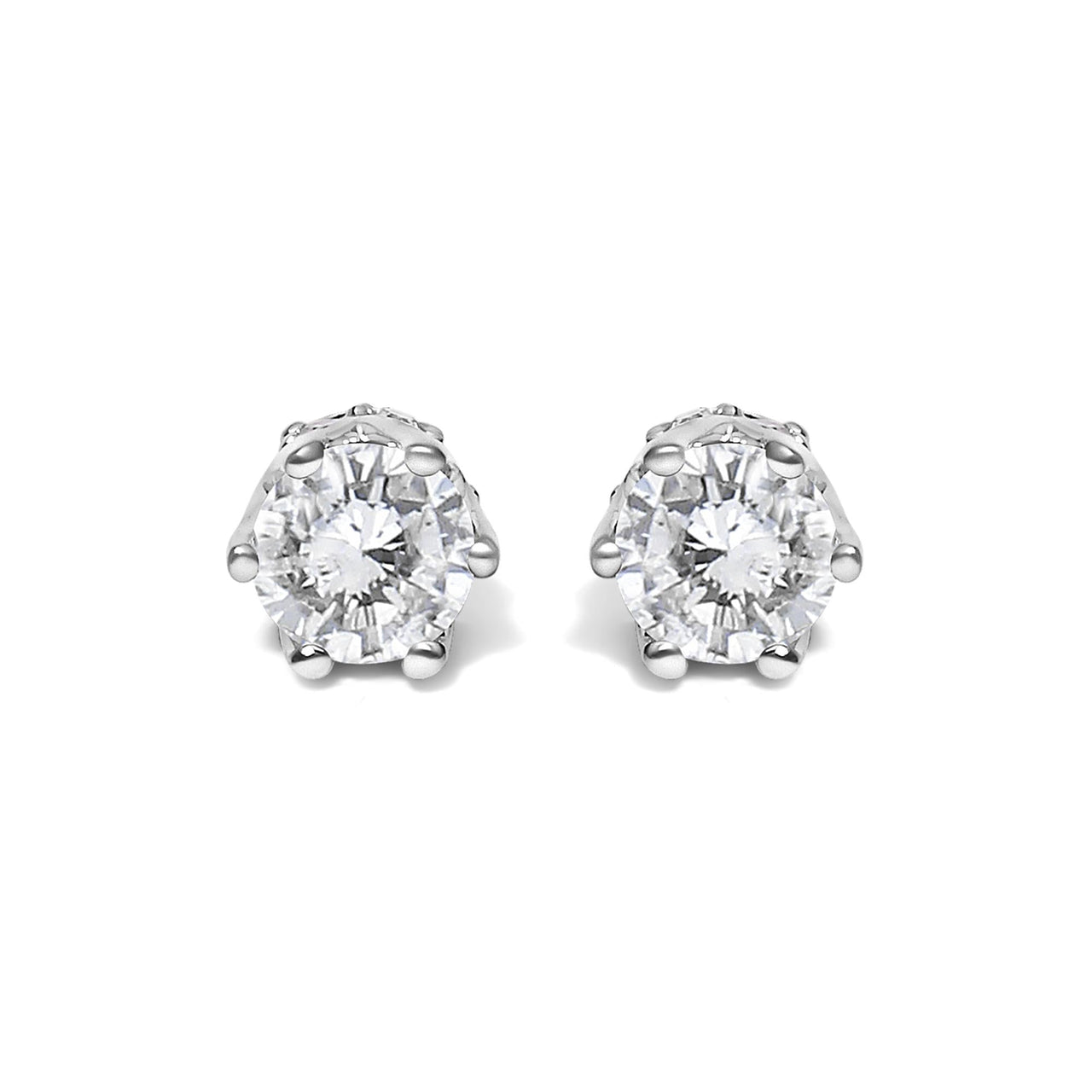 14K White Gold 1/2 Cttw Round Diamond 6 Prong Crown Stud Earrings (I-J Color, I1-I2 Clarity)