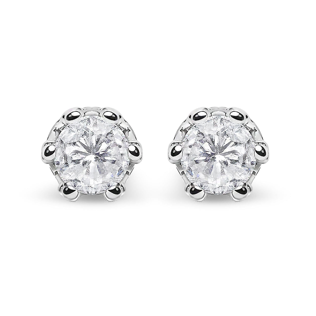 14K White Gold 2.0 Cttw Round Cut Prong-Set Diamond Crown Stud Earring (I-J Color, I1-I2 Clarity)