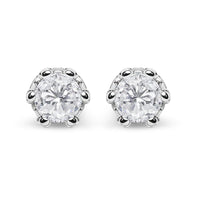 14K White Gold 2.0 Cttw Round Cut Prong-Set Diamond Crown Stud Earring (I-J Color, I1-I2 Clarity)