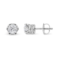 14K White Gold 2.0 Cttw Round Cut Prong-Set Diamond Crown Stud Earring (I-J Color, I1-I2 Clarity)