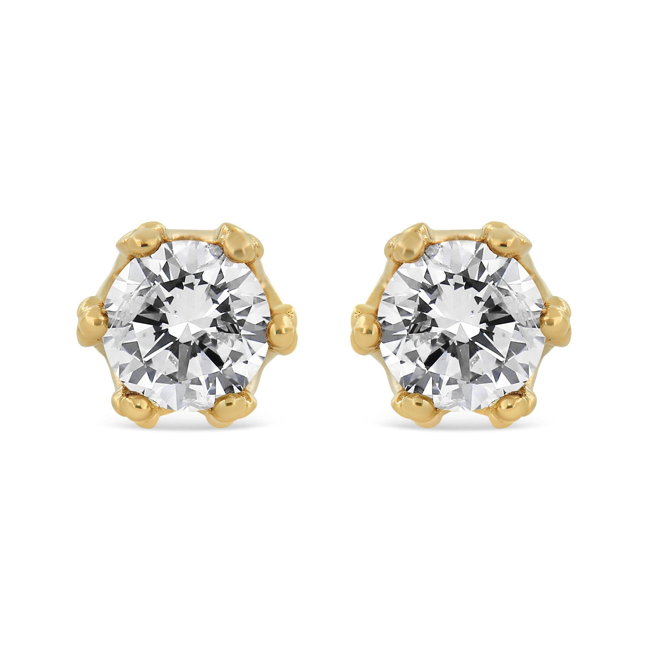 14K Gold 1/2 Cttw Round Diamond Crown Stud Earring (I-J Color, I1-I2 Clarity)
