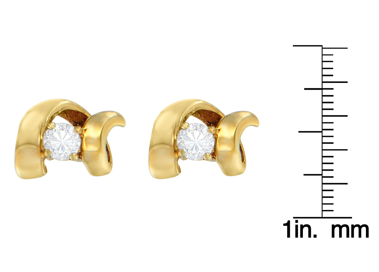 10K Gold 1/10 Cttw Round Brilliant-Cut Diamond Espira Swirls Solitaire Push Back Stud Earrings (I-J Color, I1-I2 Clarity)