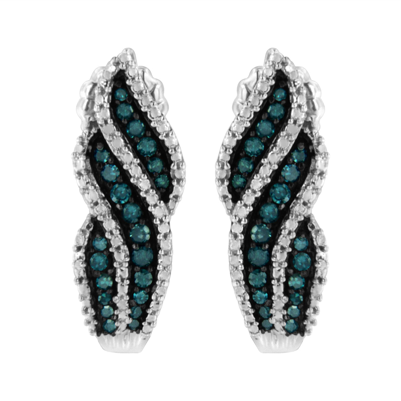 Sterling Silver .5 ct. TDW Treated Blue Diamond Dangling Stud Earrings (Blue, I1-I2)