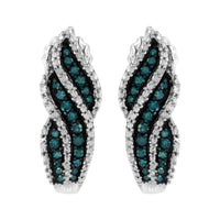 Sterling Silver .5 ct. TDW Treated Blue Diamond Dangling Stud Earrings (Blue, I1-I2)