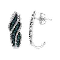 Sterling Silver .5 ct. TDW Treated Blue Diamond Dangling Stud Earrings (Blue, I1-I2)
