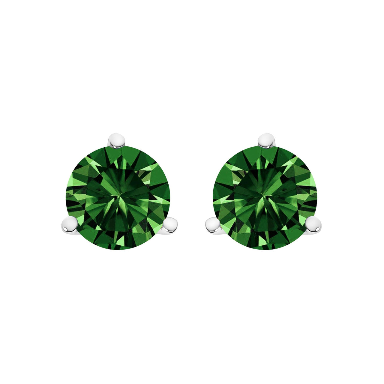14K Gold 3-Prong Martini Set Lab Grown Green Diamond Solitaire Stud Earrings