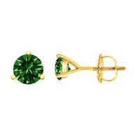 14K Gold 3-Prong Martini Set Lab Grown Green Diamond Solitaire Stud Earrings