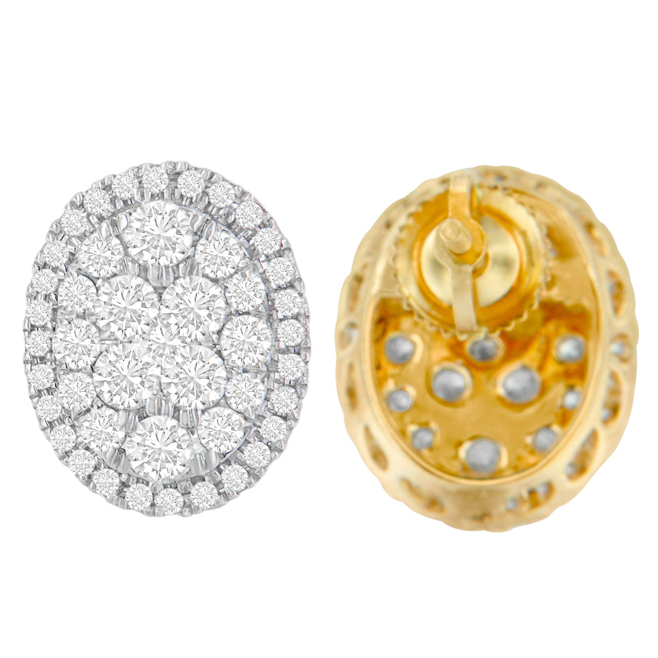 14K Yellow Gold 1 3/4 cttw Round Cut Diamond Earrings (H-I, I1-I2)