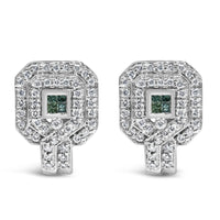 14K White Gold 1ct. TDW Round and Princess-cut Treated Blue Diamond Earrings (H-I,SI1-SI2)