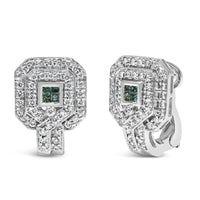 14K White Gold 1ct. TDW Round and Princess-cut Treated Blue Diamond Earrings (H-I,SI1-SI2)