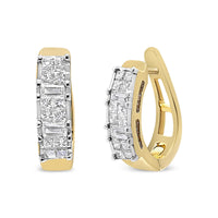 14K Yellow Gold 1/2 Cttw Princess & Baguette-Cut Diamond Invisible-Set U-Hoop Earrings (H-I Color, SI2-I1 Clarity)