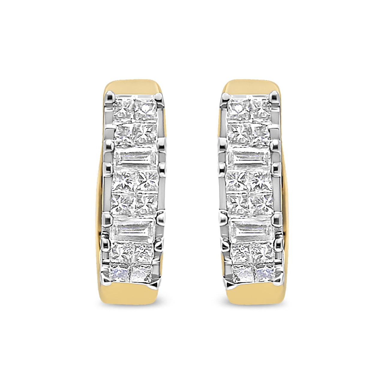 14K Yellow Gold 1/2 Cttw Princess & Baguette-Cut Diamond Invisible-Set U-Hoop Earrings (H-I Color, SI2-I1 Clarity)