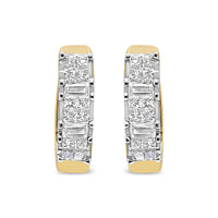 14K Yellow Gold 1/2 Cttw Princess & Baguette-Cut Diamond Invisible-Set U-Hoop Earrings (H-I Color, SI2-I1 Clarity)