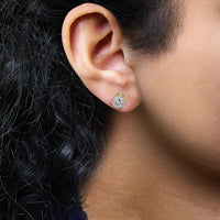 18K Yellow Gold 1.00 Diamond Oval Shaped Composite Cluster Stud Earrings (H-I Color, I1-I2 Clarity)