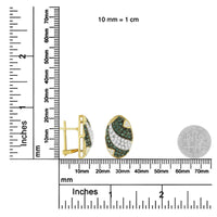 Black and White Rhodium over 14K Yellow Gold 2-1/10 Cttw White and Blue Diamond Oval Omega Back Stud Earrings (H-I and Blue Color, SI1-SI2 Clarity)