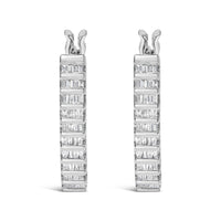 14K White Gold 5/8 Cttw Channel Set Baguette Diamond Row Hoop Earrings (H-I Color, SI1-SI2 Clarity)