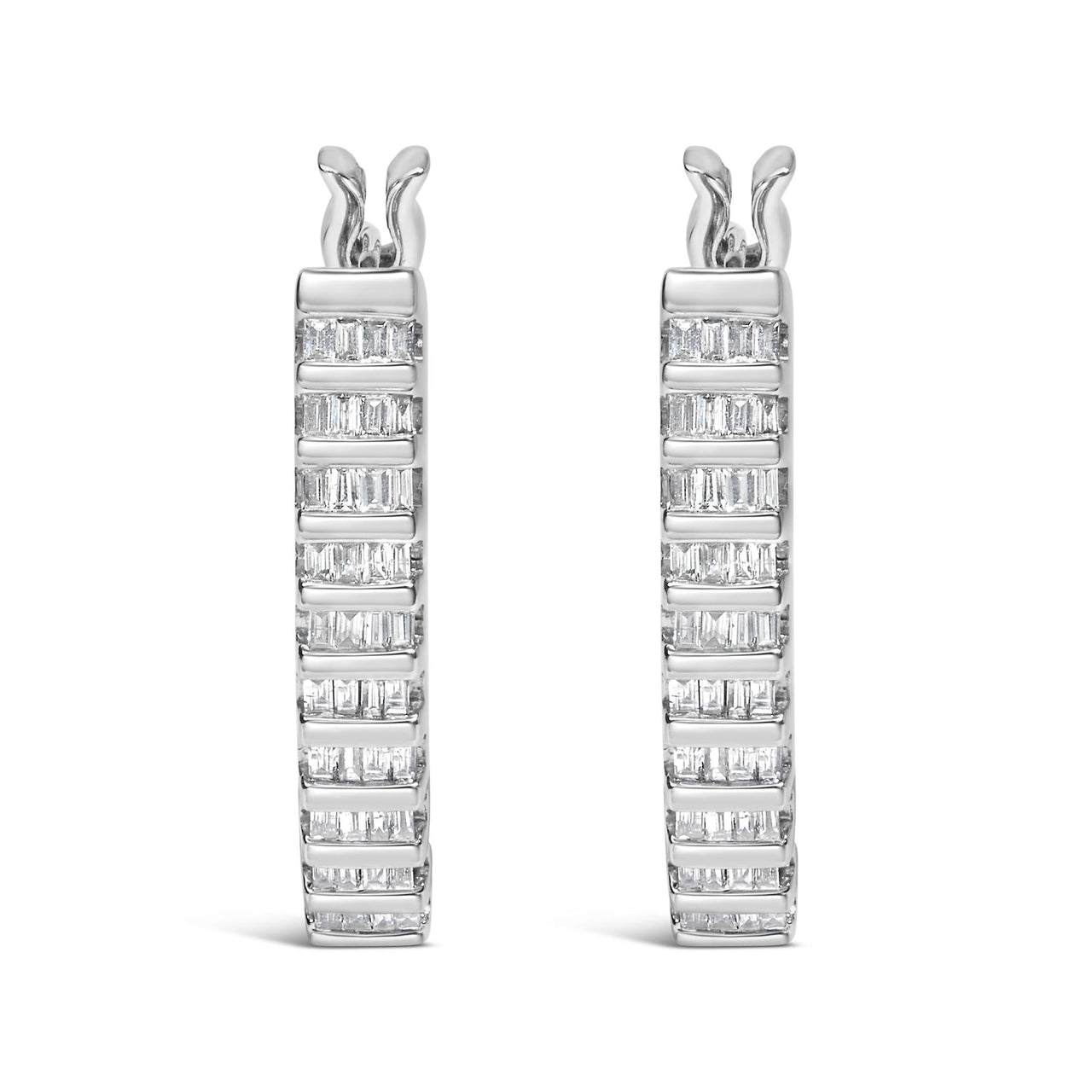 14K White Gold 5/8 cttw Baguette Cut Diamond Earrings (H-I, SI1-SI2)