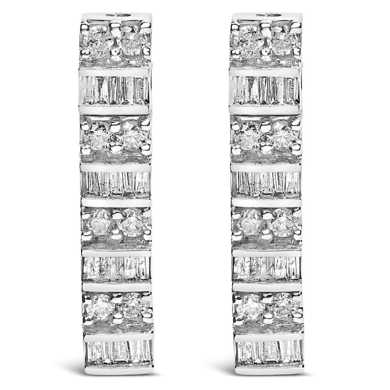14K White Gold 1 1/3 cttw Round And Baguette Cut Diamond Earrings (H-I, SI2-I1)