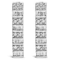 14K White Gold 1 1/3 cttw Round And Baguette Cut Diamond Earrings (H-I, SI2-I1)