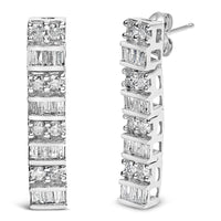 14K White Gold 1 1/3 Cttw Alternating Round And Baguette Diamond Drop Earrings (H-I Color, SI2-I1 Clarity)