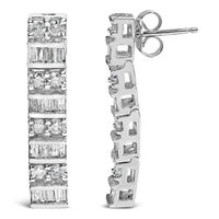 14K White Gold 1 1/3 cttw Round And Baguette Cut Diamond Earrings (H-I, SI2-I1)