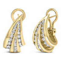 14K Yellow Gold 2-1/4 Cttw Baguette Diamond Modern Omega Huggy Earrings