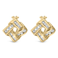 14K Yellow Gold Round and Baguette Cut Diamond Earrings (1 3/4 cttw, H-I Color, VS2-SI1 Clarity)