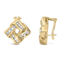 14K Yellow Gold Round and Baguette Cut Diamond Earrings (1 3/4 cttw, H-I Color, VS2-SI1 Clarity)