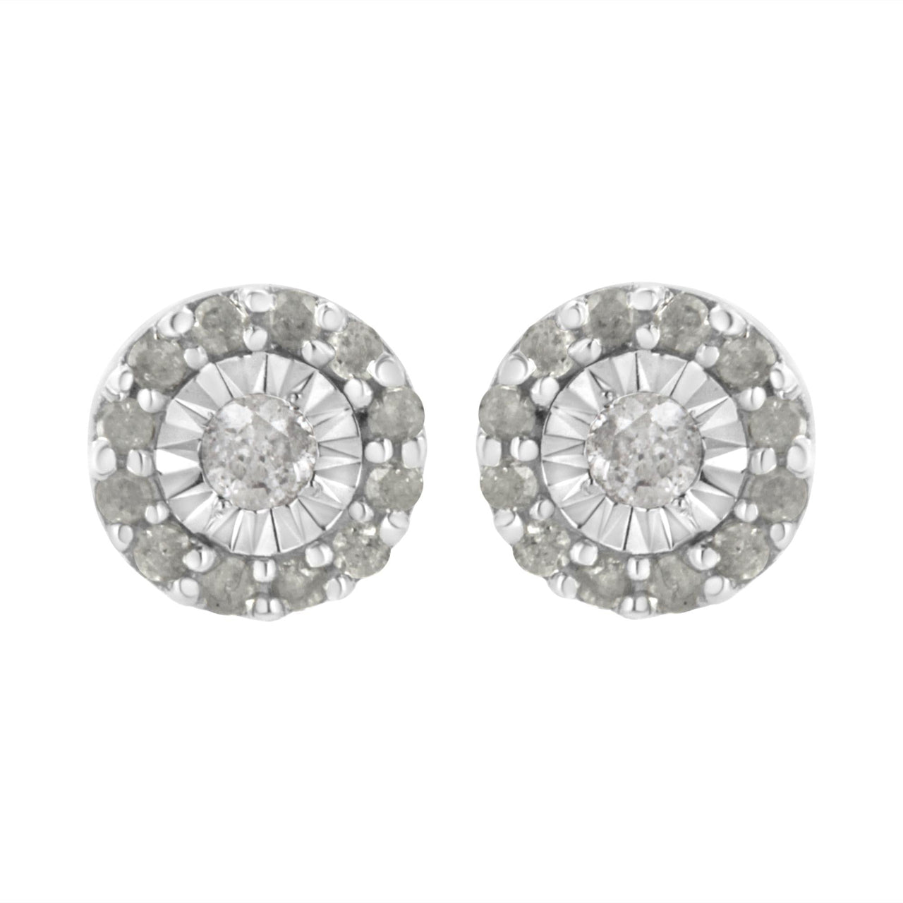 .925 Sterling Silver 1/2 cttw Miracle-Set Round Diamond Halo Stud Earrings (I-J Clarity, I3 Color)