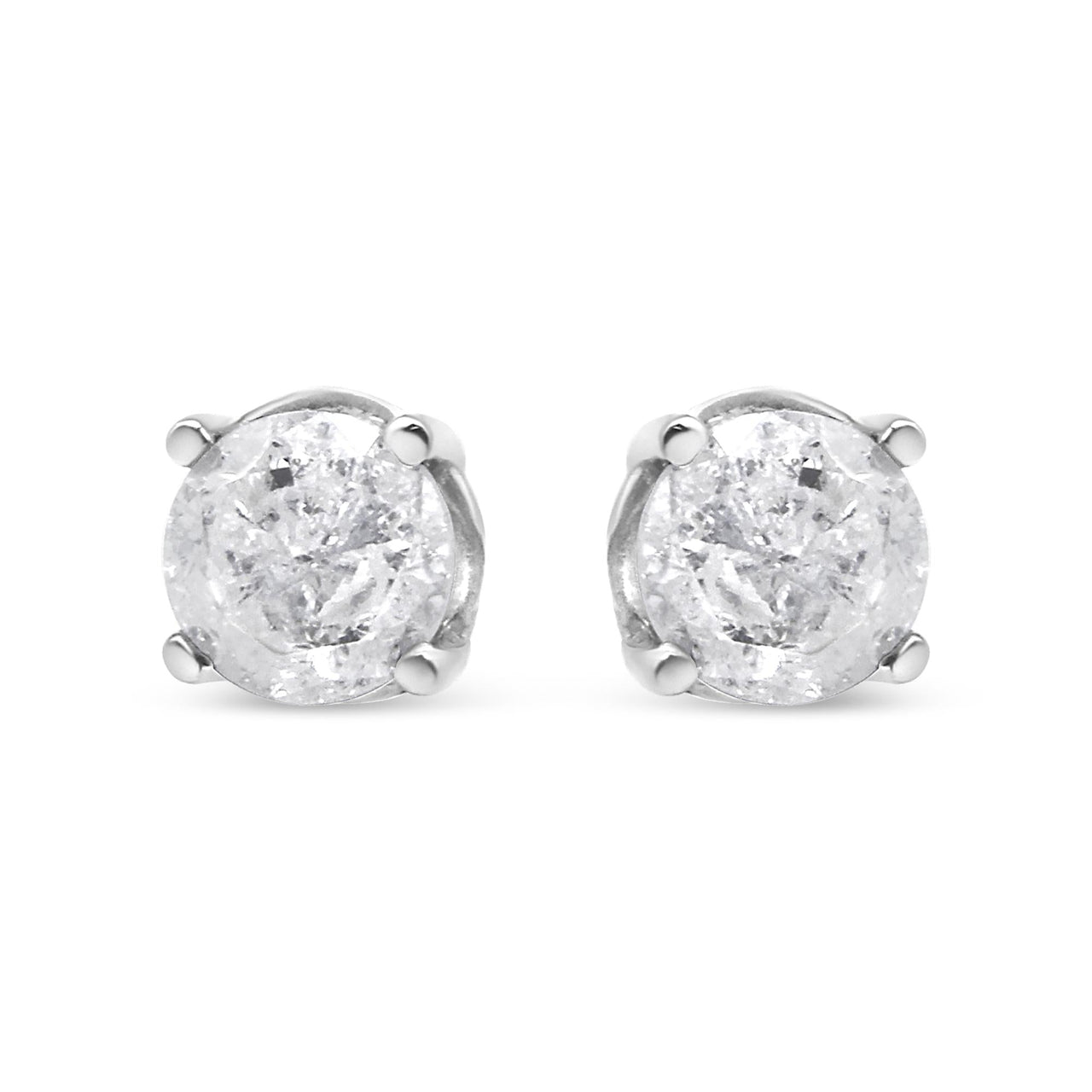 .925 Sterling Silver 4-Prong Round-cut "Salt and Pepper" Diamond Classic Stud Earrings (I-J Color, I3 Clarity)