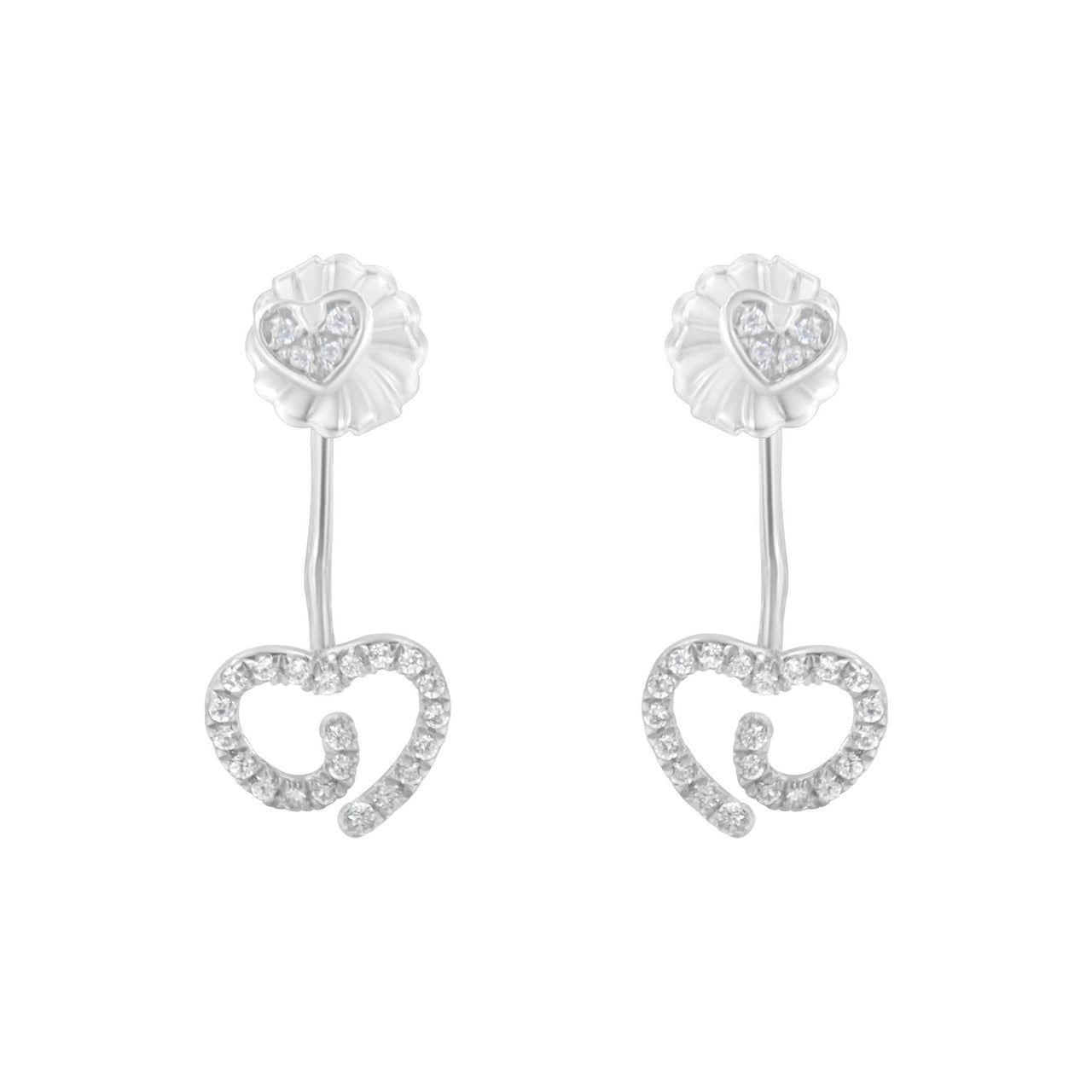 .925 Sterling Silver 1/4 Cttw Diamond Swirl Heart Front/Back Earrings (I-J Color, I2-I3 Clarity)