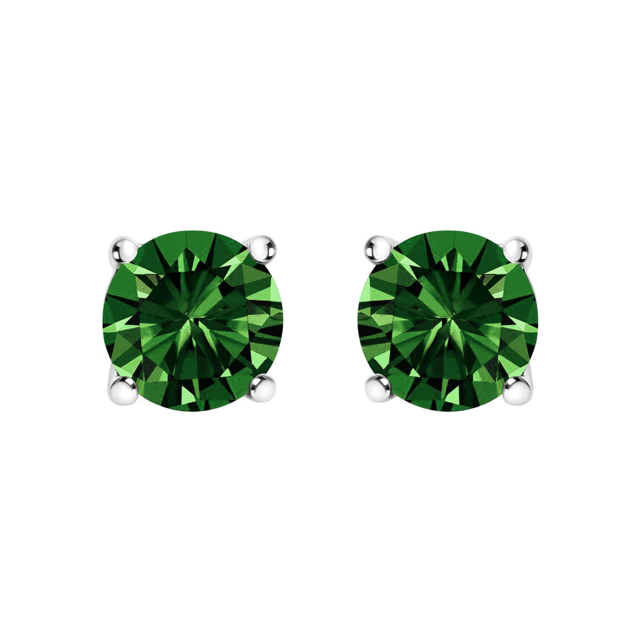 14K Gold Lab Grown Green Diamond Classic Solitaire Stud Earrings
