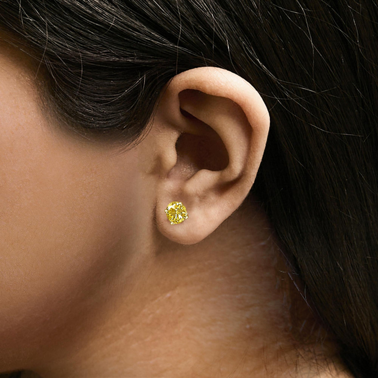 14K Gold Lab Grown Yellow Diamond Solitaire Stud Earrings