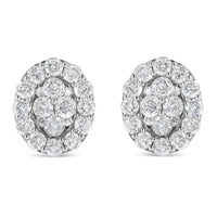 .925 Sterling Silver 1 1/2 Cttw Round-Cut Diamond Oval Shaped Stud Earrings (I-J Color, I3 Clarity)