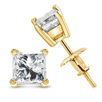 IGI Certified 14K Yellow Gold 1.00 Cttw Princess-Cut Square Diamond 4-Prong Solitaire Stud Earrings (I-J Color, VS1-VS2 Clarity)