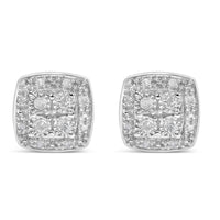 .925 Sterling Silver 1/4 cttw Round Cut Diamond Square Shape Milgrain Stud Earrings (I-J Color, I3 Clarity)