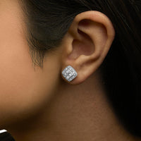 .925 Sterling Silver 1/4 cttw Round Cut Diamond Square Shape Milgrain Stud Earrings (I-J Color, I3 Clarity)