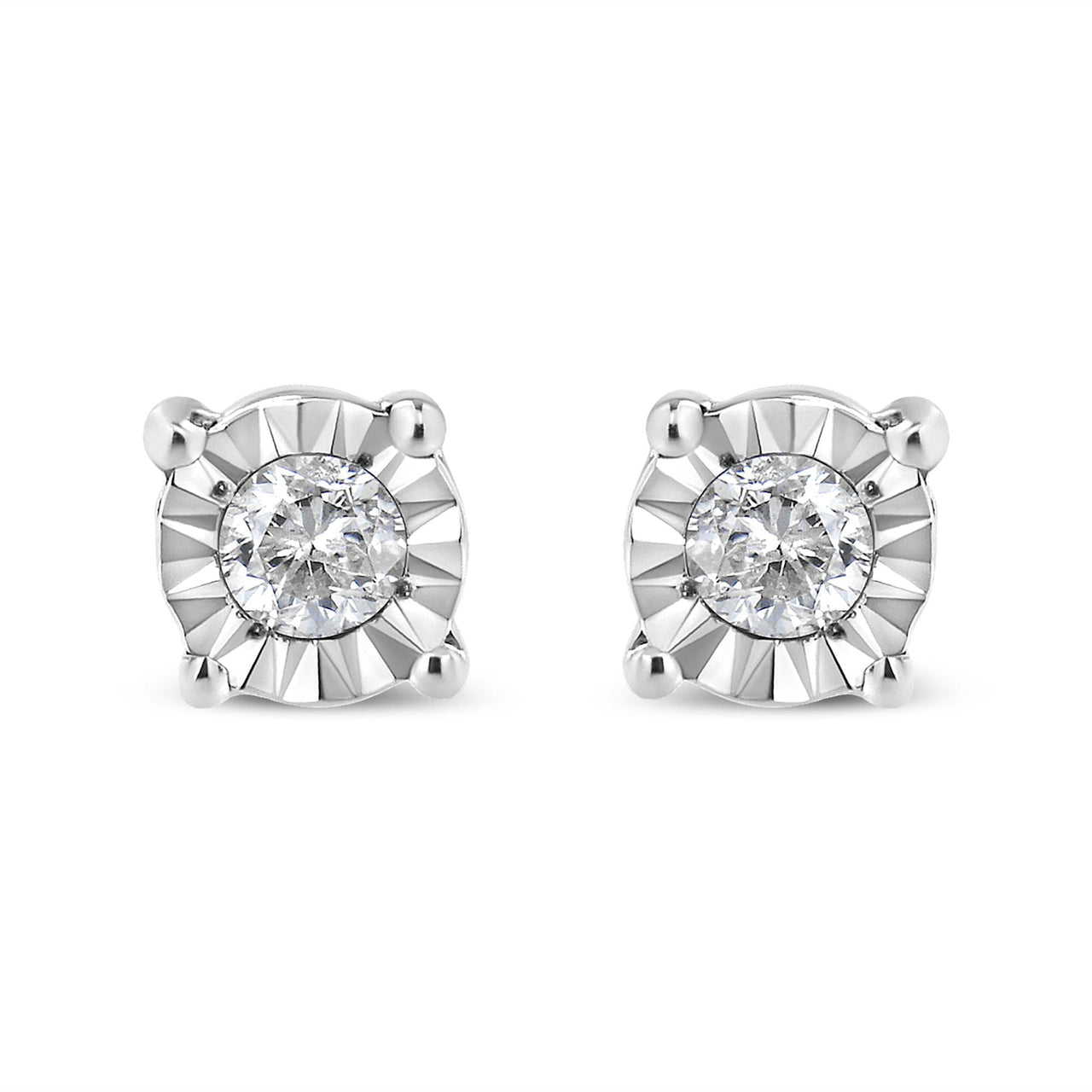 .925 Sterling Silver 1/10 Cttw Round Brilliant-Cut Diamond Miracle-Set Stud Earrings