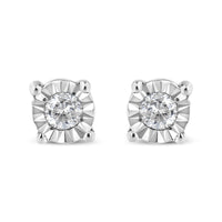 .925 Sterling Silver 1/10 Cttw Round Brilliant-Cut Diamond Miracle-Set Stud Earrings