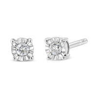 .925 Sterling Silver 1/10 Cttw Round Brilliant-Cut Diamond Miracle-Set Stud Earrings