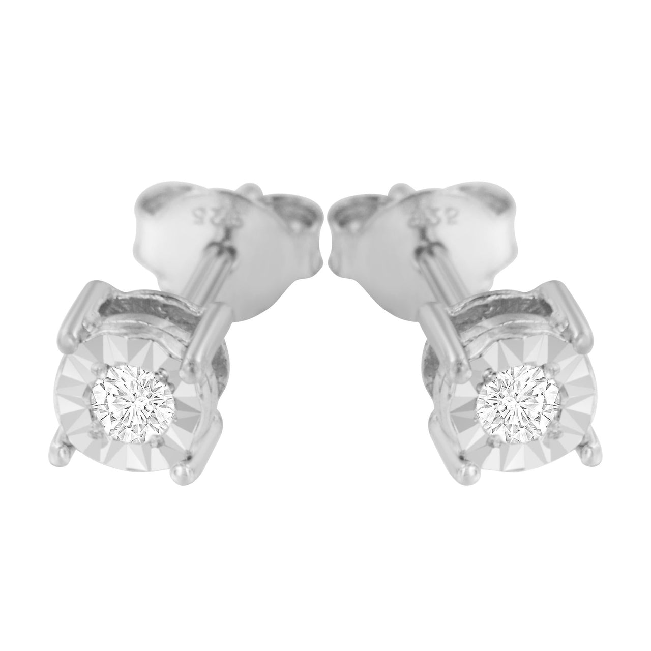 .925 Sterling Silver 1/10 Cttw Round Brilliant-Cut Diamond Miracle-Set Stud Earrings